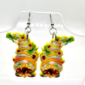 Sun Flower Gnome Earrings - Summer Earrings - Spring Earrings - Floral Earrings